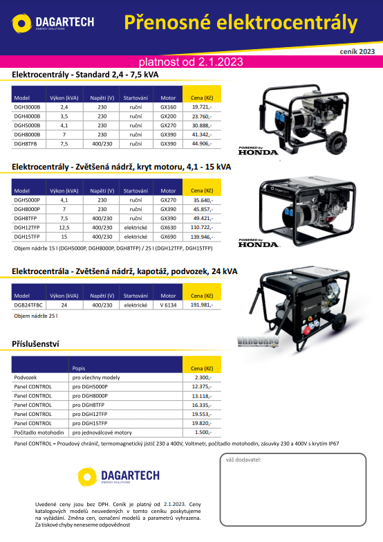 Ceník produktů značky Dagartech