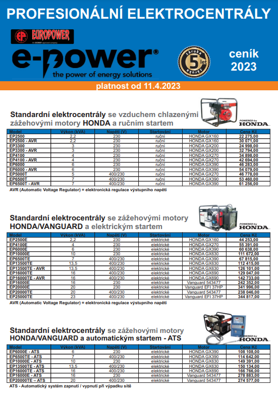 Katalog výrobků značky Europower